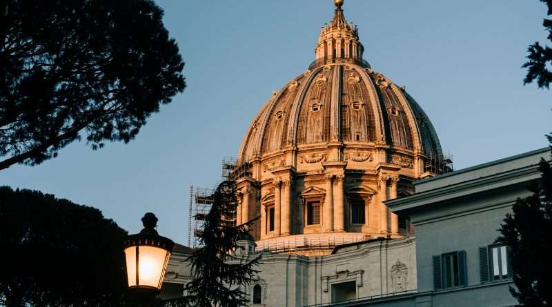St Peter's dome during golden hour at the Vatican