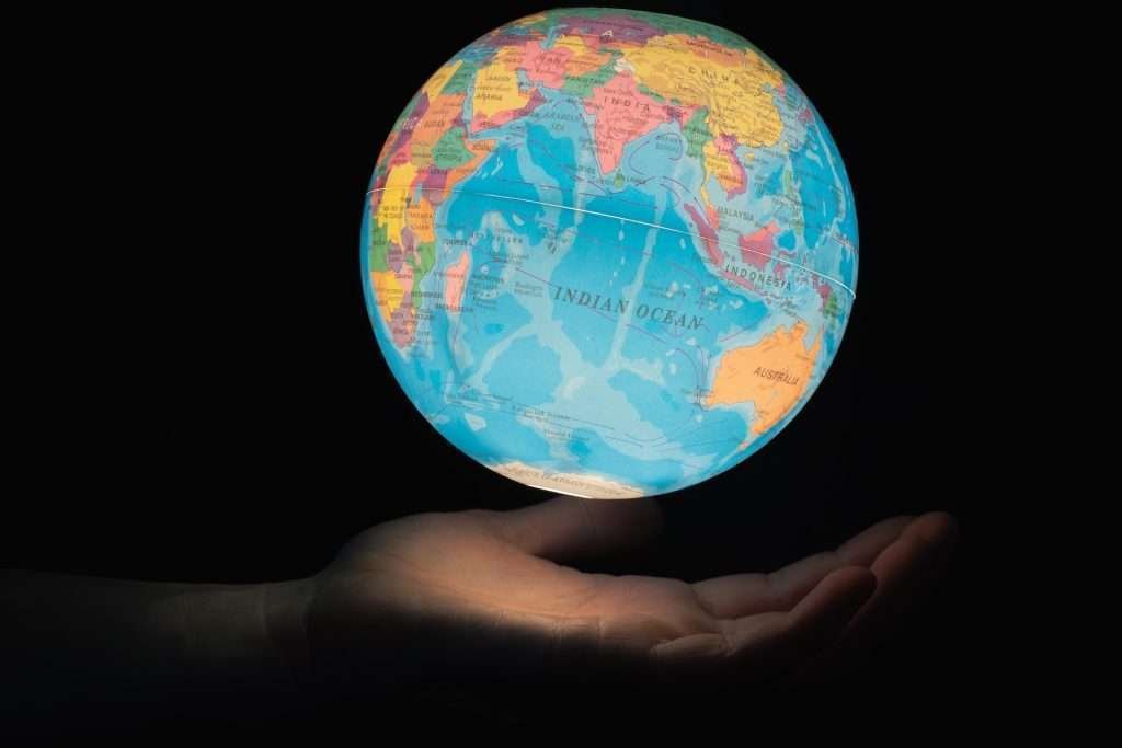 Earth in the palm of a hand showing Indian Ocean