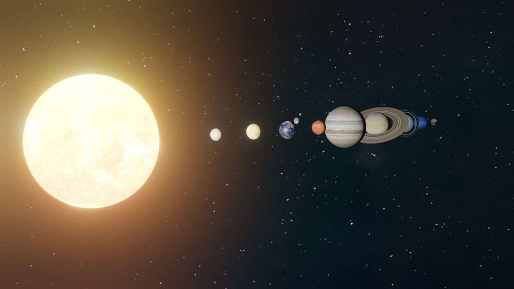 Diagram comparing planetary distances to Earth in the solar system