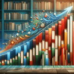 Abstract depiction of the increasing trend of global book publications, featuring symbolic imagery of ascending book stacks and a tree with books as leaves, set against a library-themed background.