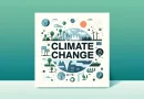 Icons for rising temperatures, melting ice caps, deforestation, and renewable energy in climate change article.