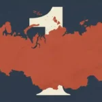 Map outline of Russia over a large number one, representing its rank as the world’s largest country by area.