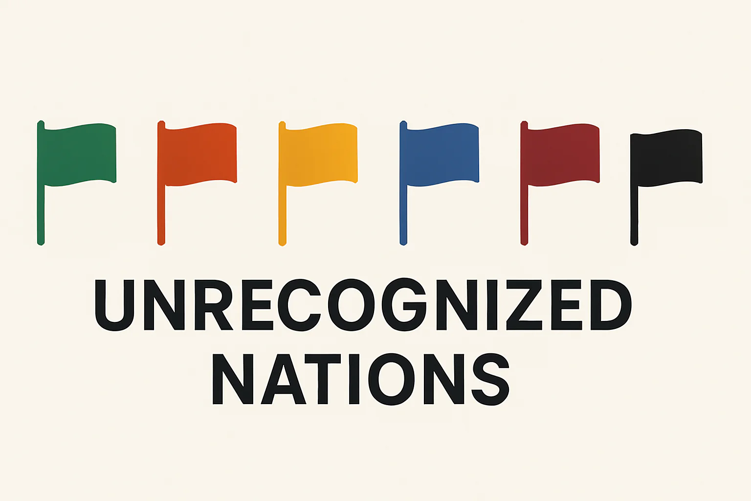 Minimalist header image showing six stylized flag icons in a row with bold text “UNRECOGNIZED NATIONS” beneath them.