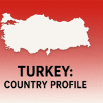 Flat-design 16:9 cover image of Turkey’s white map silhouette over a smooth red-to-light-red vertical gradient background.