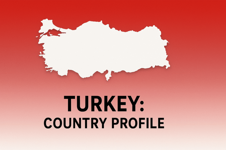 Flat-design 16:9 cover image of Turkey’s white map silhouette over a smooth red-to-light-red vertical gradient background.