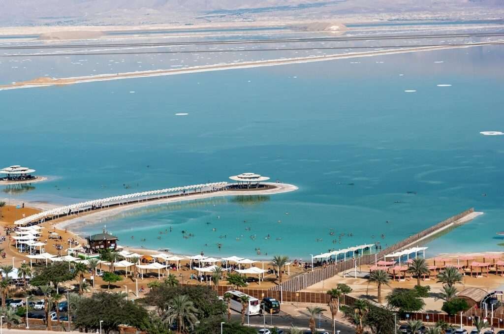 Ein Bokek resort beach at the Dead Sea, Israel