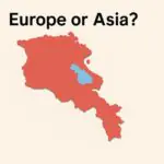 map of Armenia with Lake Sevan highlighted and the headline “Europe or Asia?”—emphasizing the country’s continental classification question.