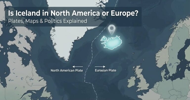 Map of Iceland between Greenland and Europe showing the Mid-Atlantic Ridge and labels for the North American and Eurasian plates.