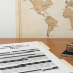 Legal status stamp beside a “Criminal Law & Human Rights Policy Review” document on a desk, with a world map in the background.