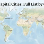 World map showing major capital cities including Washington, D.C., Brasília, London, Cairo, New Delhi, Beijing, Tokyo, and Canberra