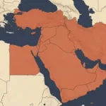 Map of the Middle East with 17 countries and states highlighted in orange.